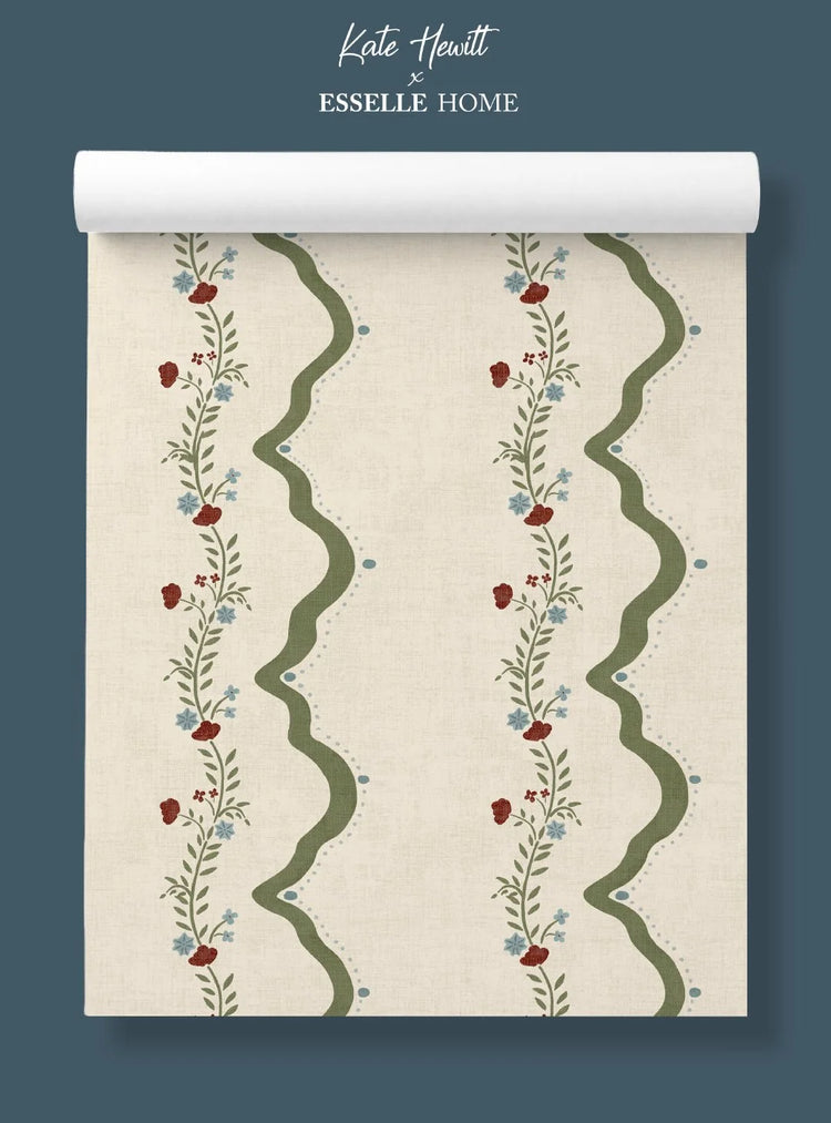 Rosie Posie Deep Sage & Beige Wallpaper