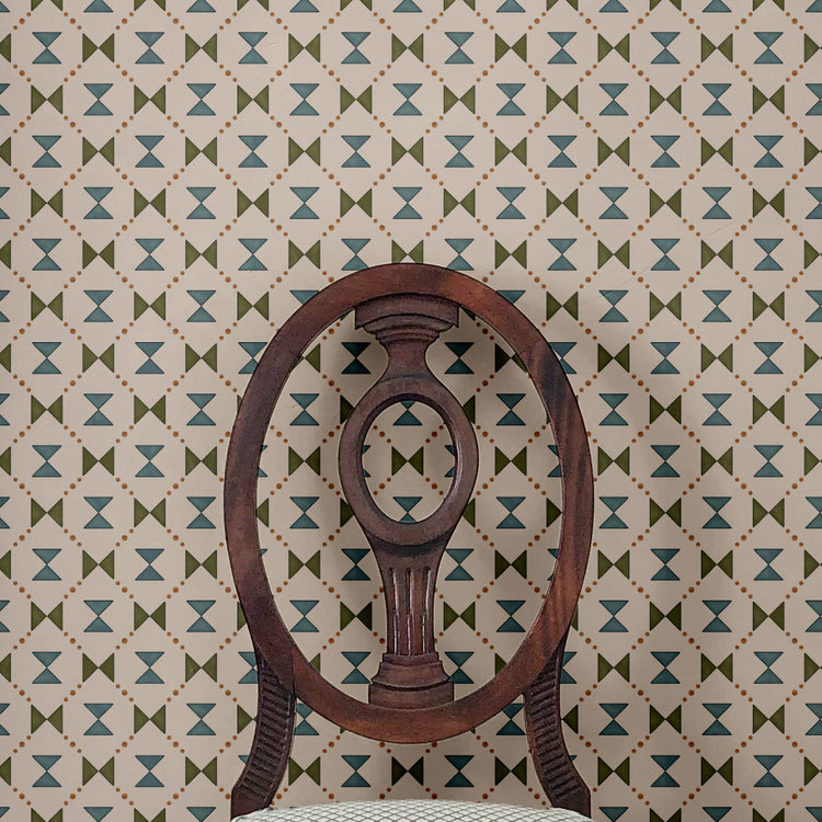 Bow Tie Quilt Wallpaper - Blue and Green