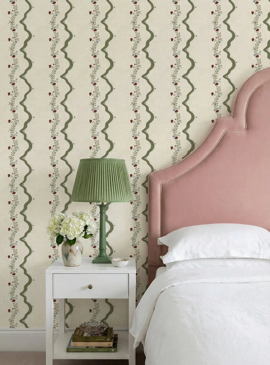 Rosie Posie Deep Sage & Beige Wallpaper