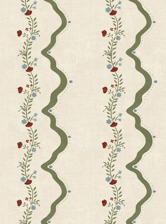 Rosie Posie Deep Sage & Beige Wallpaper