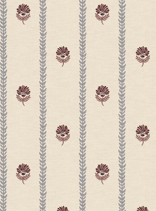 Thistle Trail Stripe Blue & Burgundy Wallpaper