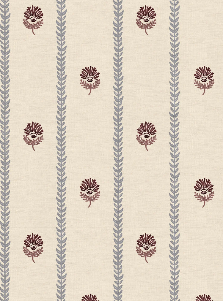 Thistle Trail Stripe Blue & Burgundy Wallpaper