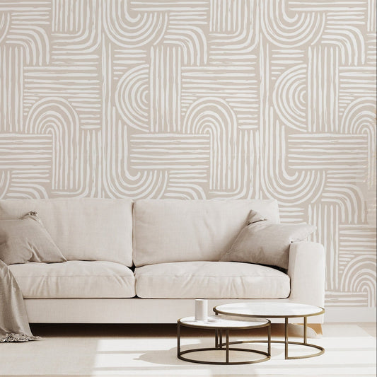 Constance - Beige & White Abstract Wallpaper