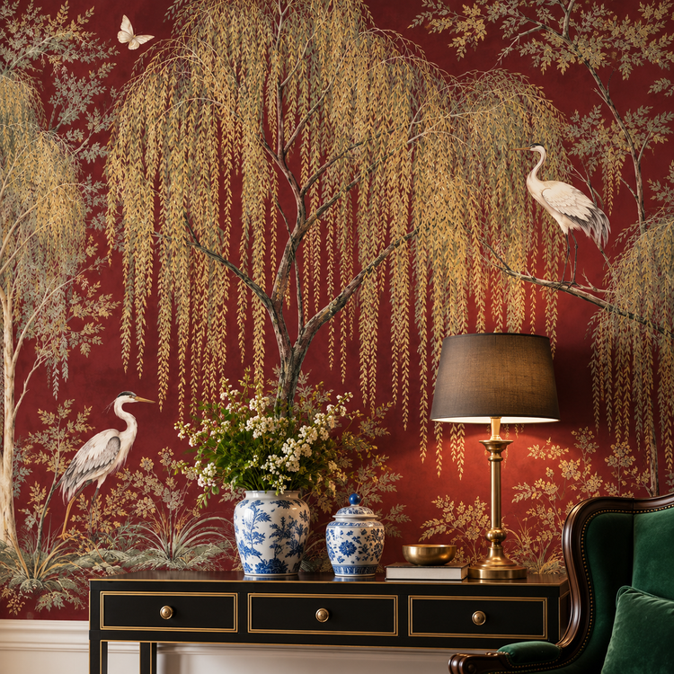 Customized Mural Featuring Chinese Style Willow Tree Wallpaper