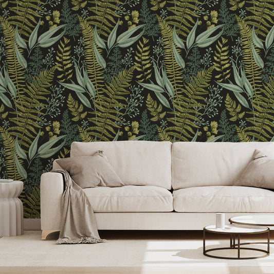 Kimberly - Vintage Green Leaves Wallpaper