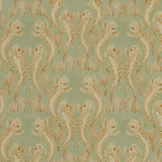 Sage & Gold Fish Wallpaper