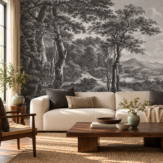 Custom Black and White Tree Wall Mural