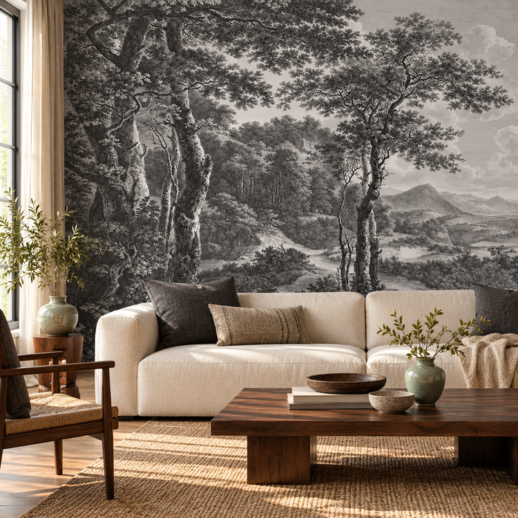 Custom Black and White Tree Wall Mural