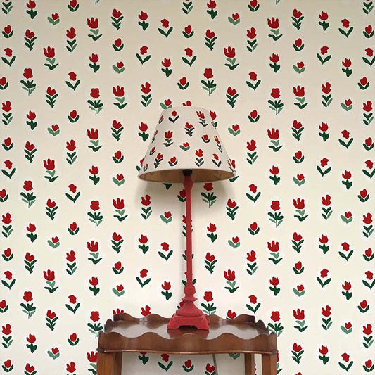 Little Wild Tulips Wallpaper - Red